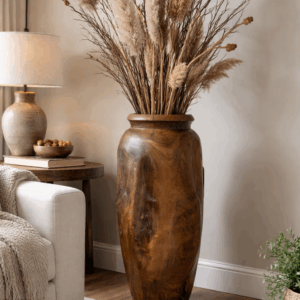 Handcrafted Teak Wood Floor Vase – One of a Kind