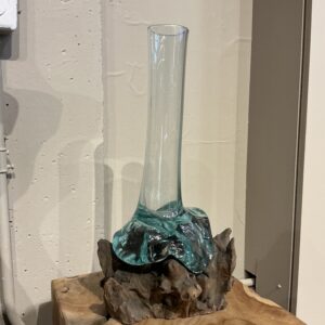 Glass vase with wooden base 001