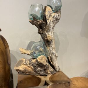 3 pc Glass vase with wooden base 002