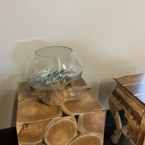 1 pc Glass vase with wooden base 004