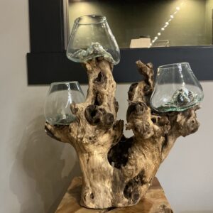 3 pc Glass vase with wooden base 005