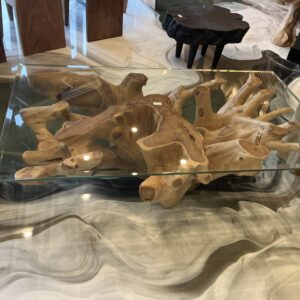 Glass top coffee table with wooden bottom