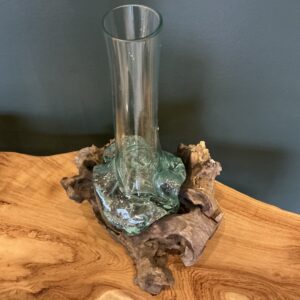 Long Glass vase with wooden base 006