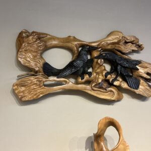 Hand carved teak wood bird art