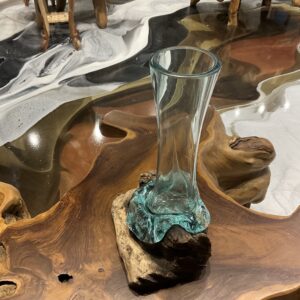 Glass vase 1pc with wooden base 008