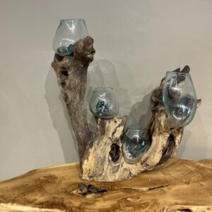 4pc glass vase with wooden base 009