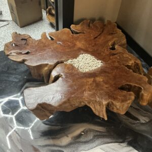 Coffe table root teak wood with rocks