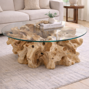 Round coffee table with glass top