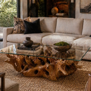 Teak Root Coffee Table with Glass Top
