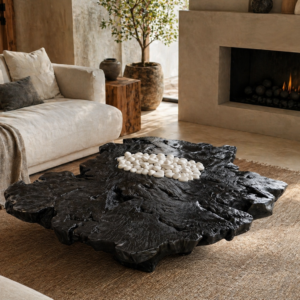 Black Glossy Lychee Wood Coffee Table – One of a Kind