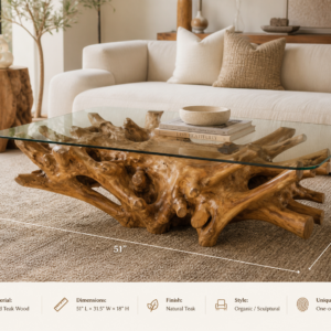 Teak Root Coffee Table with Glass Top