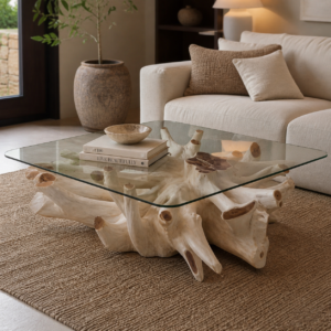 Bleached Teak Root Coffee Table – Sculptural Elegance