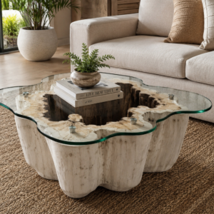 Tamarine Wood Coffee Table with Glass