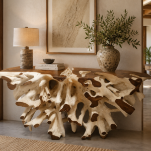 Natural Teak Root Console Table