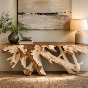 Natural Teak Root Console Table