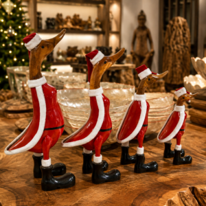 Teak Wood Christmas Duck Set – Set of 4