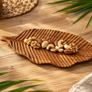 Hand-Carved Teak Leaf Plate