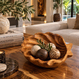 Handcrafted Teak Wood Leaf Bowl