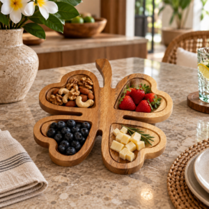 Suar Wood Four-Leaf Clover Serving Tray