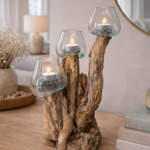Handcrafted Wood & Glass Decor Piece