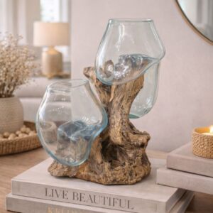 Handcrafted Glass & Wood Decorative Sculpture