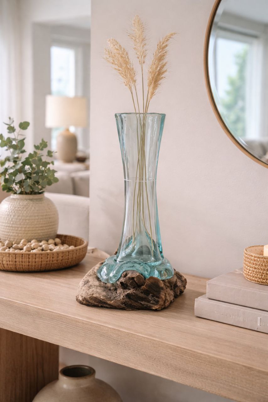Handcrafted Glass & Wood Decorative Piece