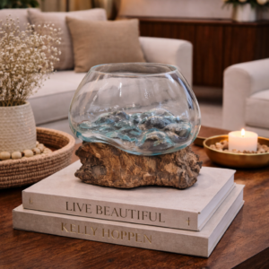 Handcrafted Glass Bowl on Natural Wood Base