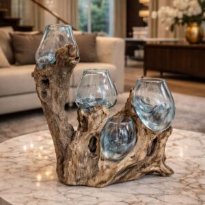 Molten Glass on Teak Wood Dรฉcor โ Handcrafted Set
