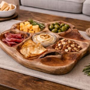 Handcrafted Teak Wood Sectional Serving Tray