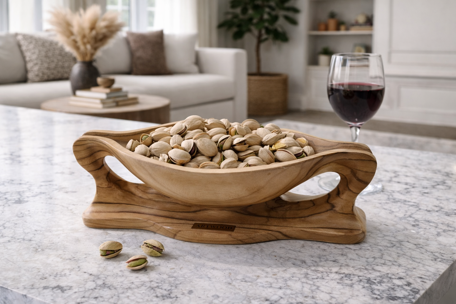 Handcrafted Wooden Serving Bowl with Handles