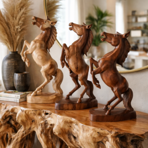 Hand-Carved Teak Wood Horse Statue