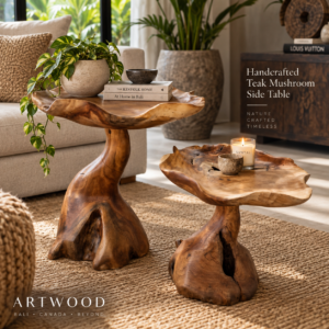 Handcrafted Teak Mushroom Side Table