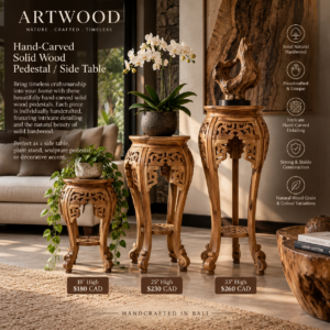 Hand-Carved Solid Wood Pedestal / Side Table